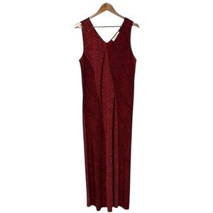 Vintage Patchwork Ditsy Floral Burgundy Red V Neck Tank Maxi Dress Romantic Goth